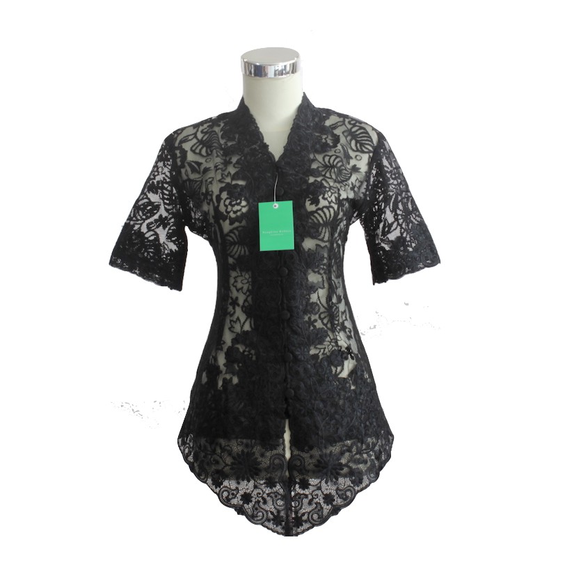 Kebaya Brokat Hitam Tangan Pendek Bordir 801