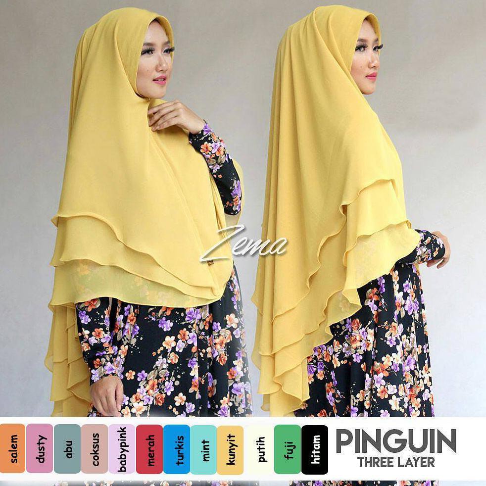 PROMO Jilbab Syari Khimar Ceruti Pinguin 3 Layer / Jilbab Instan Syari / Jumbo / Muslimah Wanita