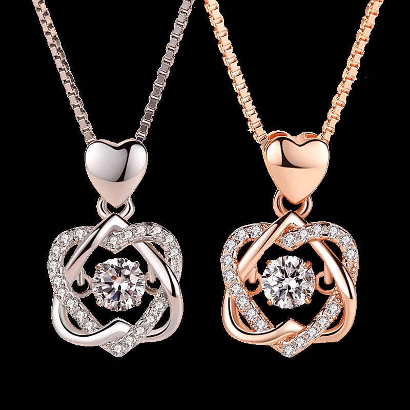 [Ready Stock]Fashion 925 Silver Plated Rose Gold Heart Necklace Female Pendant