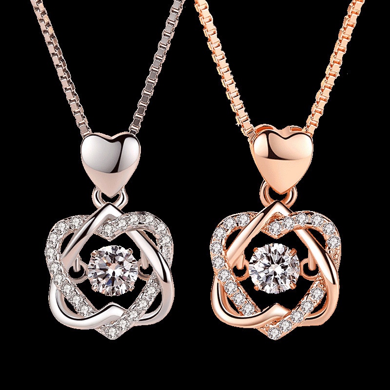 [Ready Stock]Fashion 925 Silver Plated Rose Gold Heart Necklace Female Pendant