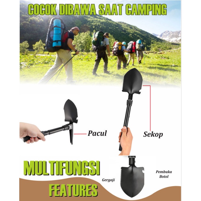 BAROKAH GAMIS MAGIC HOE SHOVEL FOLDABLE CAMPING ARMY MILITARY sekop pacul cangkul