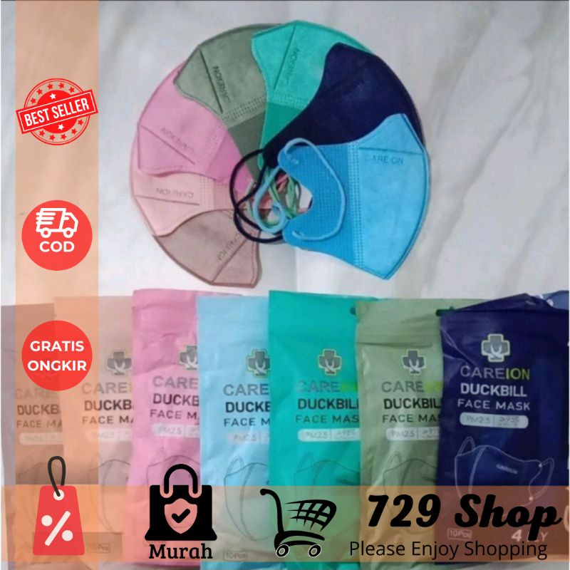 MASKER DUCKBILL CAREION 3PLY WARNA WARNI DAILY FACEMASK  SATUAN / Piece / Repacking / Ecer