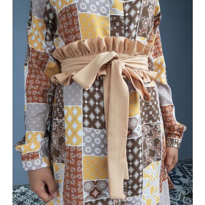 obi belt ikat pinggang wanita model ruffle warna moca cantik fashionable / ikat pinggang wanita / ob