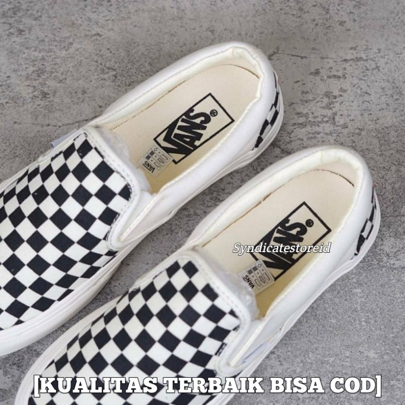 SEPATU VANS SLIP ON CHECKERBOARD OG 100% IMPORT PREMIUM BNIB Black White Sepatu vans sepatu catur slip on catur sepatu vans sneakers vans sepatu pria