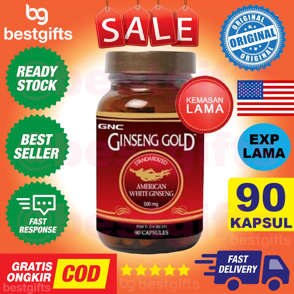 GNC AMERICAN WHITE GINSENG ROOT EXTRACT 500 MG STAMINA ENERGI KONSENTRASI PRIA WANITA 90 KAPSUL