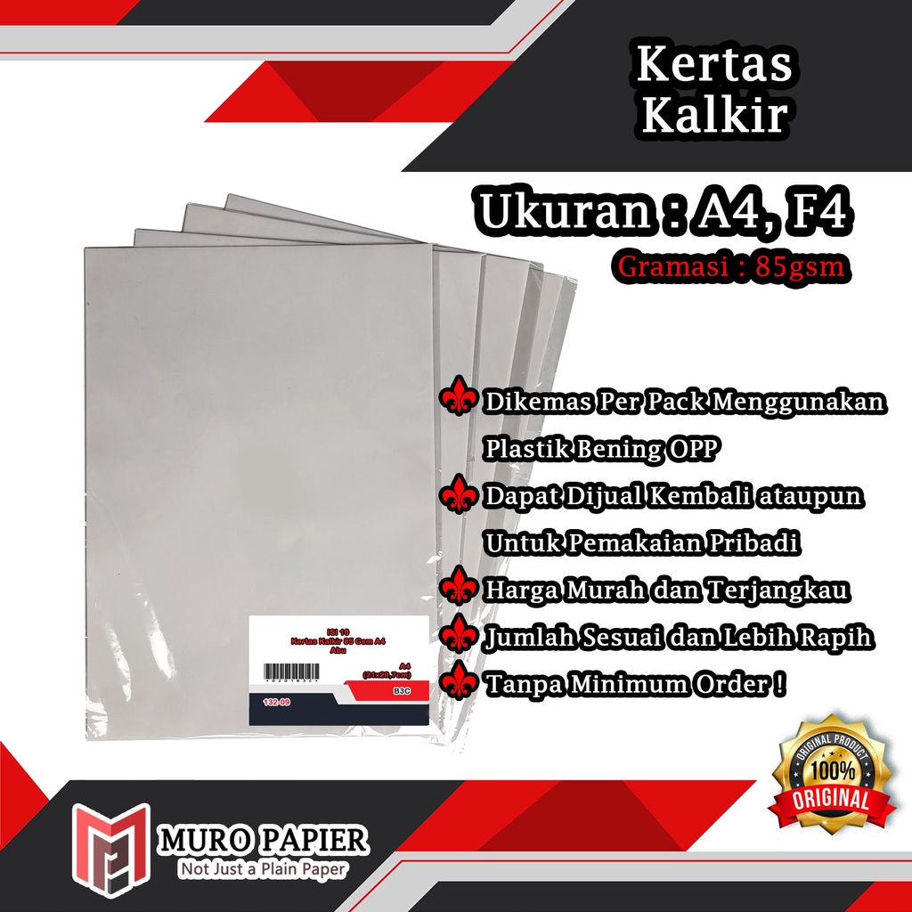 

( PER PAK - ISI 10 ) Kertas Kalkir 85 gsm F4 A4 - by Muro Papier