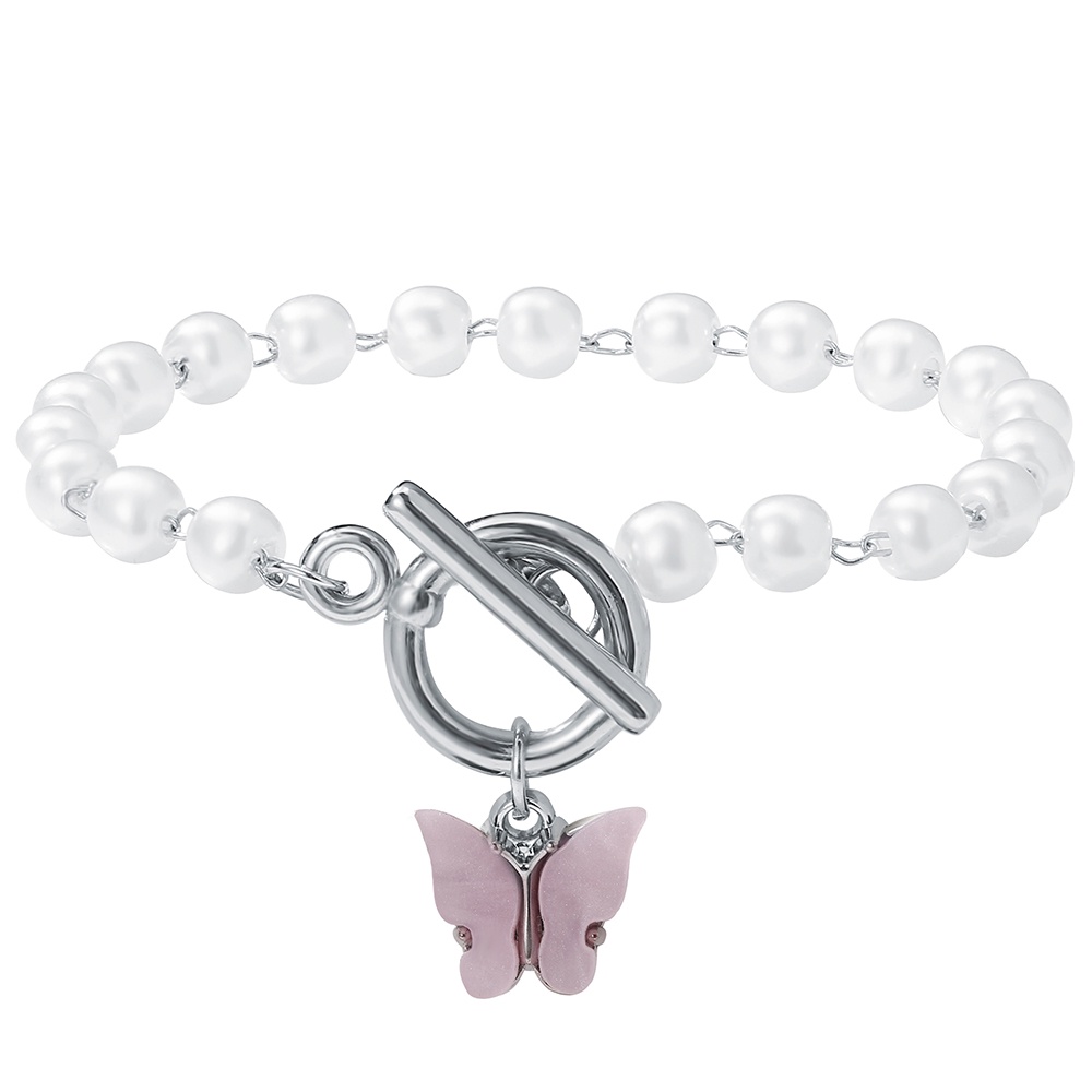 Gelang Mutiara Bentuk Hati Butterfly Warna Silver Gaya Retro Korea Untuk Wanita-8