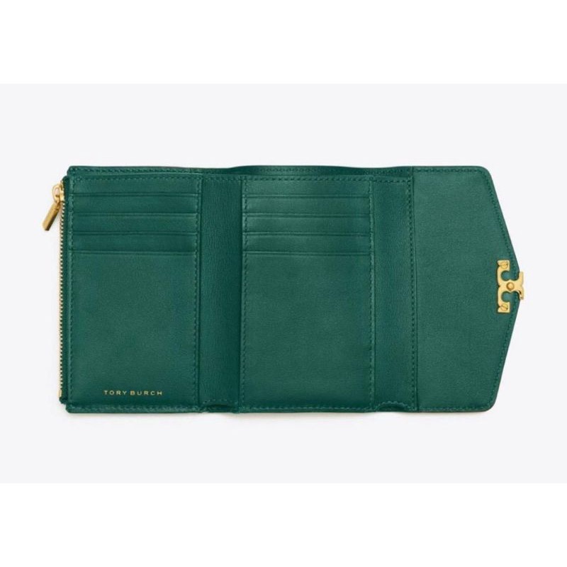 Tory Burch Kira Mixed - Materials Medium Flap Wallet Green