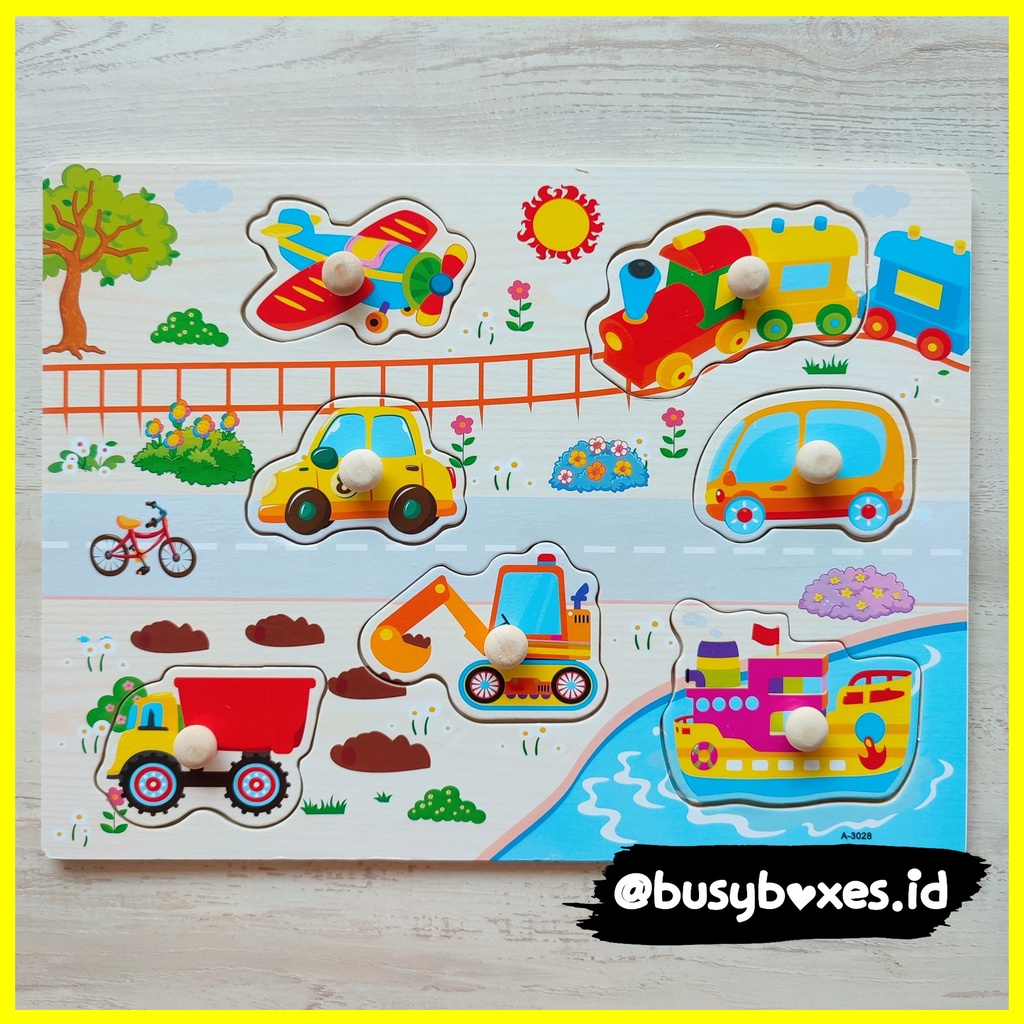 [busyboxes.id] puzzle kayu bergambar mainan edukasi anak puzzle kayu knob tema transportasi kendaraan - kereta api