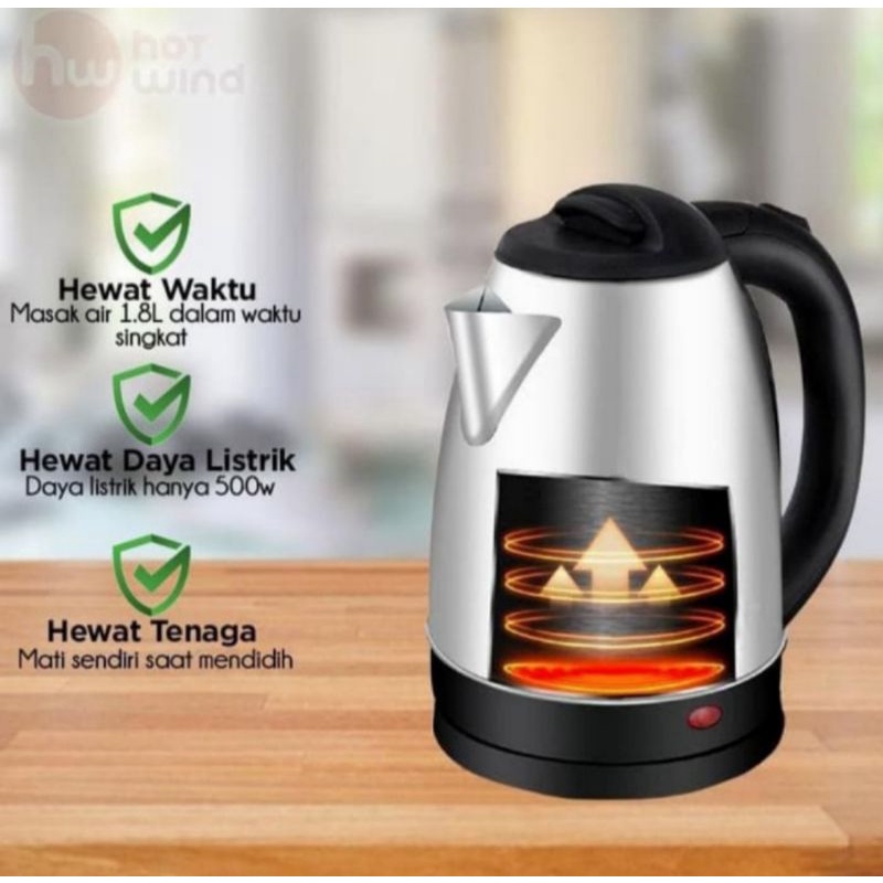Hiter / Teko Listrik stainless 1,8 liter