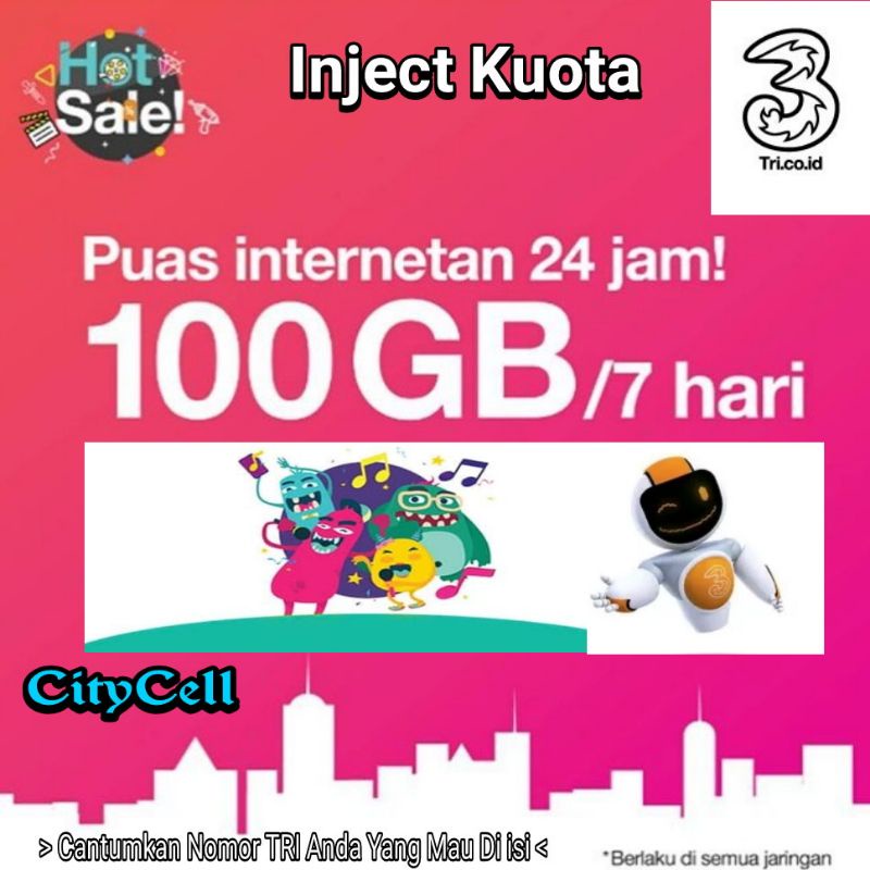 Inject Kuota TRI 100GB 7 Hari Berlaku Nasional