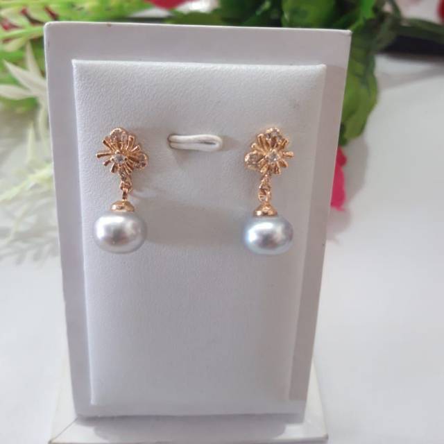 Anting mutiara air tawar lombok asli rangka silver