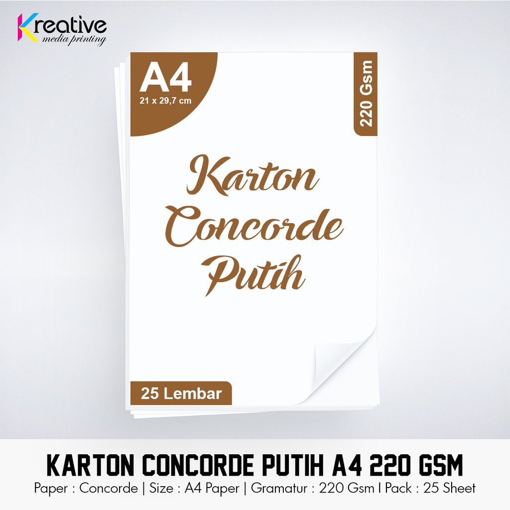 

Kertas Karton Concorde Putih (A4 / 220 gsm / 1 pack = 25 lbr)