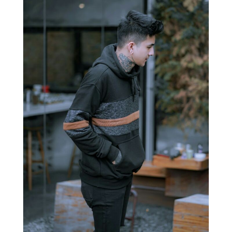 Sweater Hoodie Hitam Abu Orange Jaket Polos Pria