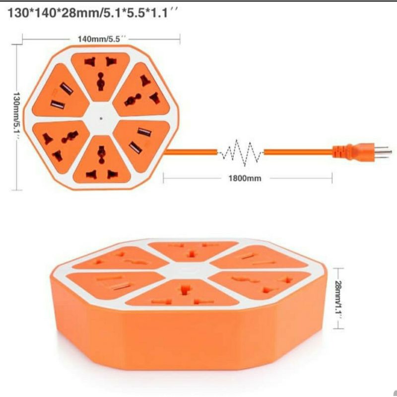 Stop Kontak USB Hexagon Socket + 4 USB Colokan Listrik Smart Power