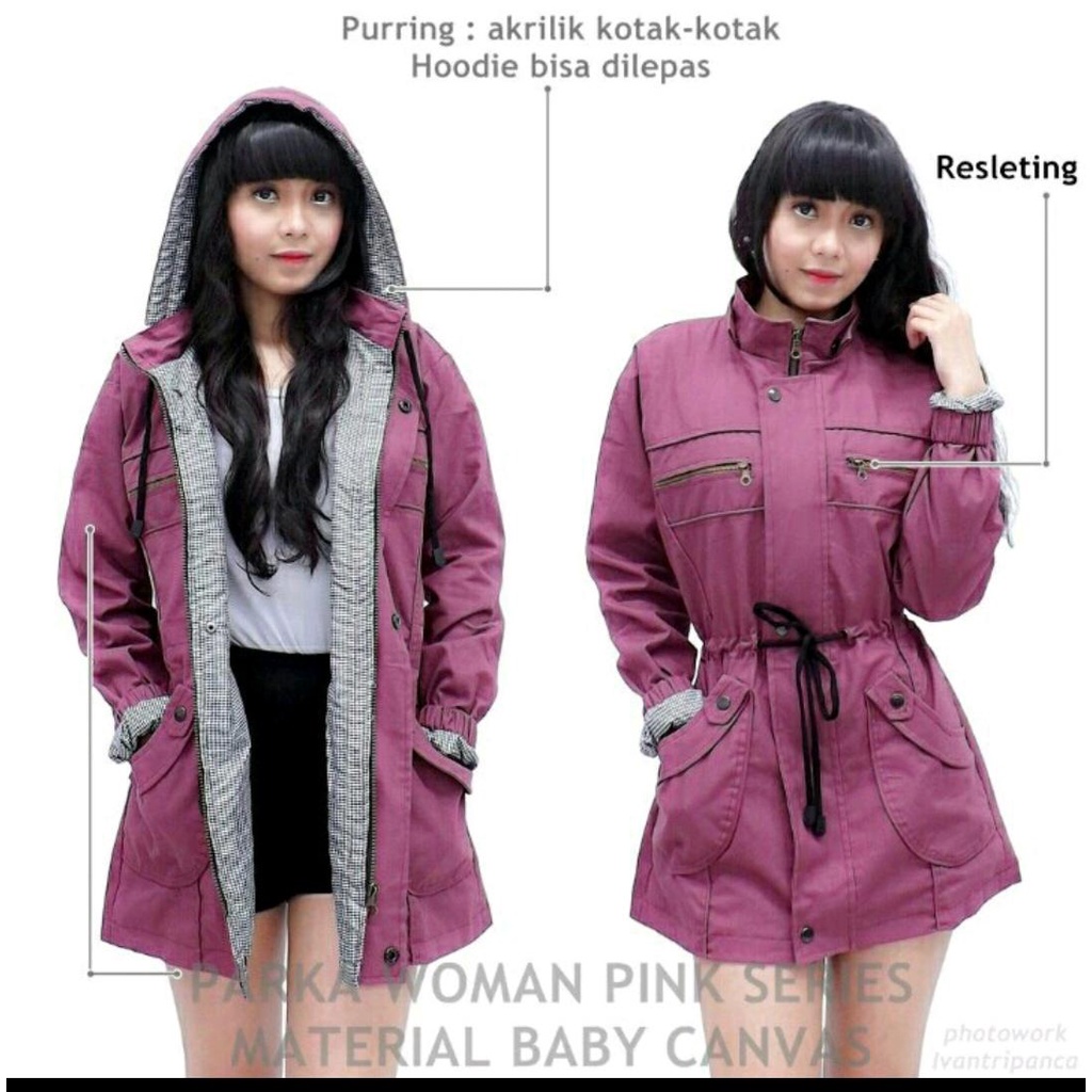 JAKET PARKA WANITA BIG SIZE BAGIAN HOODIE BISA DILEPAS DAN BOLAK BALIK /JAKET PARKA WANITA KANVAS SIZE L SAMPE 4XL BIG SIZE