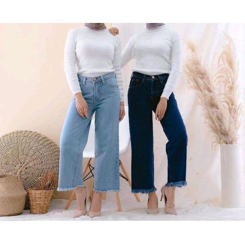 highwaist kulot jeans wanita celana kulot rawis jins cewek kekinian murah celana cutbray wanita