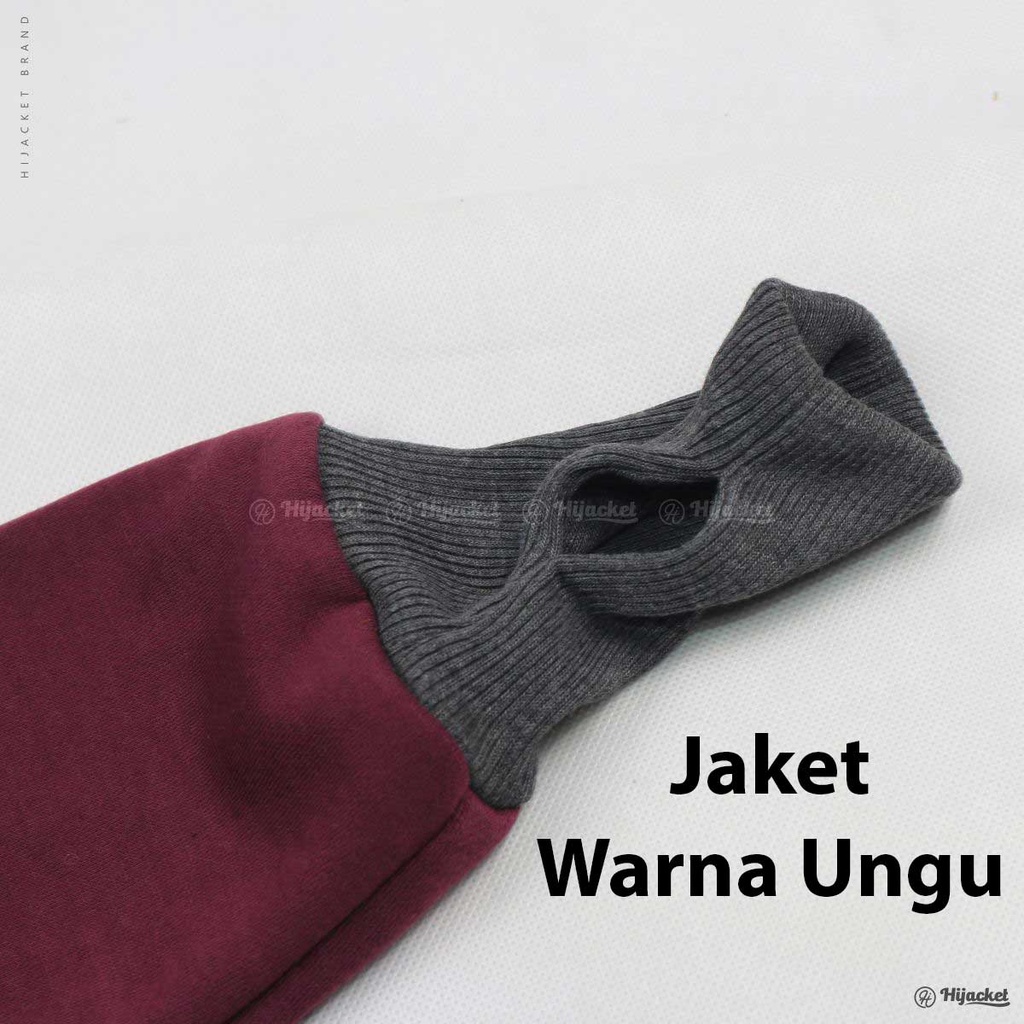 Jaket Jacket Wanita Cewek Cewe Hijaket Hijabers Muslimah Panjang Hoodie Hijacket Handsock ELK Ungu-7