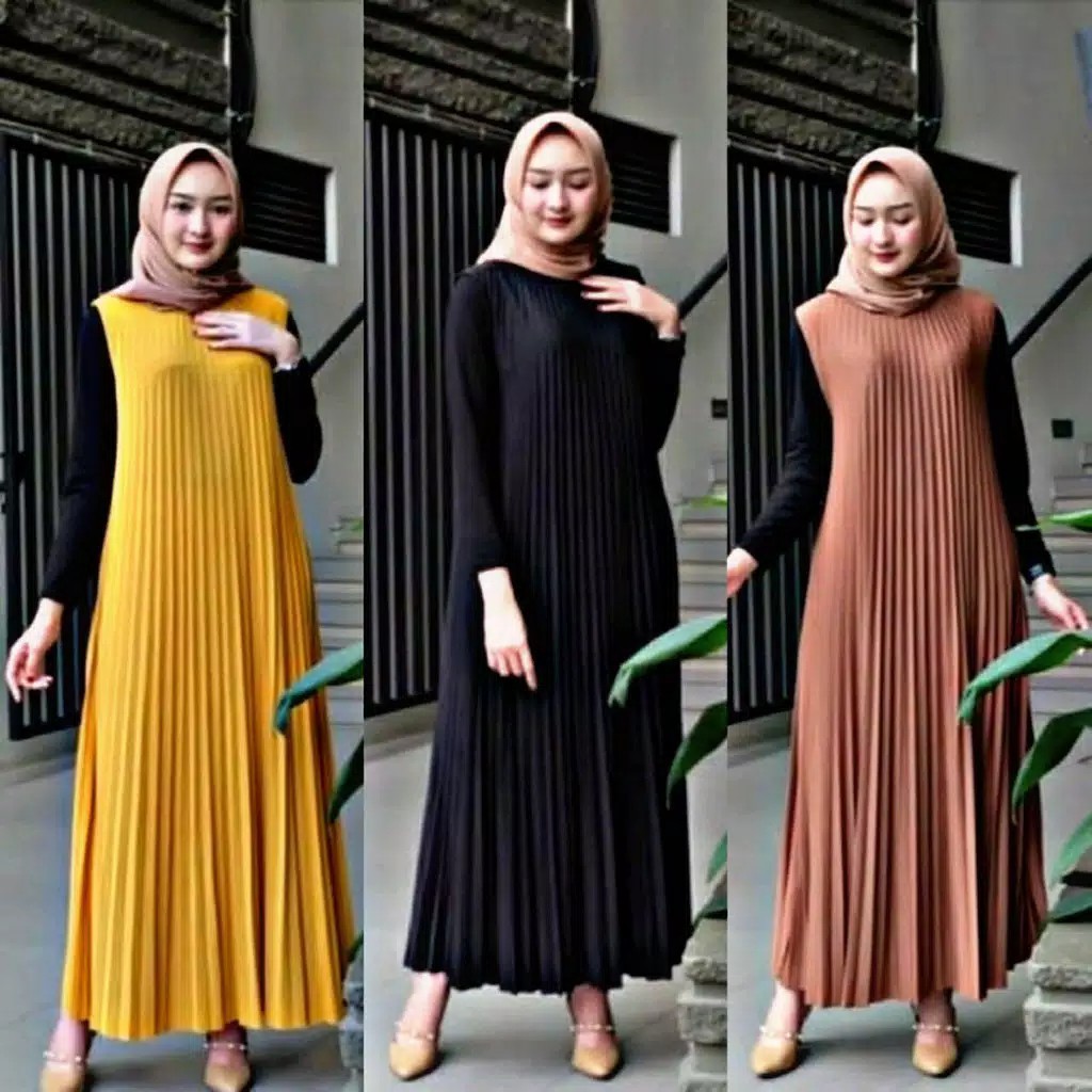 MAXI DRESS PLISKET  FASHION WANITA MUSLIM Shopee Indonesia
