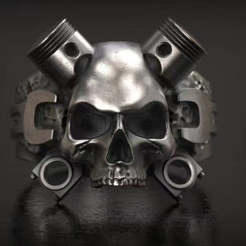 Cincin Desain Tengkorak Mekanikal Warna Silver Gaya Vintage Retro Steampunk Untuk Pria