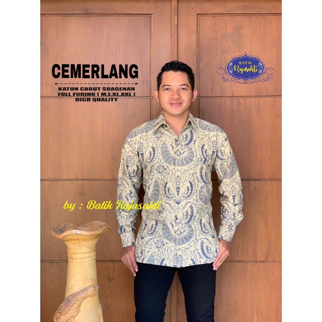 CEMERLANG LAWASAN Kemeja Batik Pria Full Furing Katun Sragenan