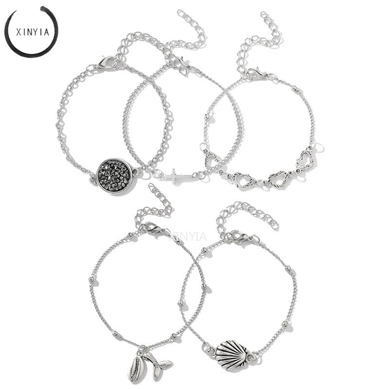 5Pcs / Set Shell Gelang Tangan Wanita Model Simpul Berongga fishtail  Adjustable Fashion Bracelet