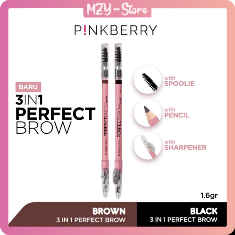 Pinkberry Perfect Brow 1.6 gr Black Perfect Brow Brown Eyebrow Pensil Alis Pink berry - ORIGINAL