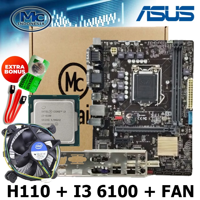 Motherboard MOBO Mainboard H110 LGA 1151 + i3 6100 + FAN