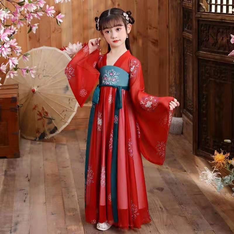 Girls' Hanfu autumn style thin style wide sleeve super fairy children's ancient costume Chinese styl