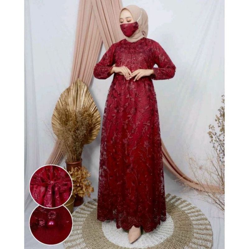 (NEW) ARISTA Busui Brukat Dress - Baju Gamis Dress Brukat Brokat Mutiara Remaja Wanita Perempuan Ibu