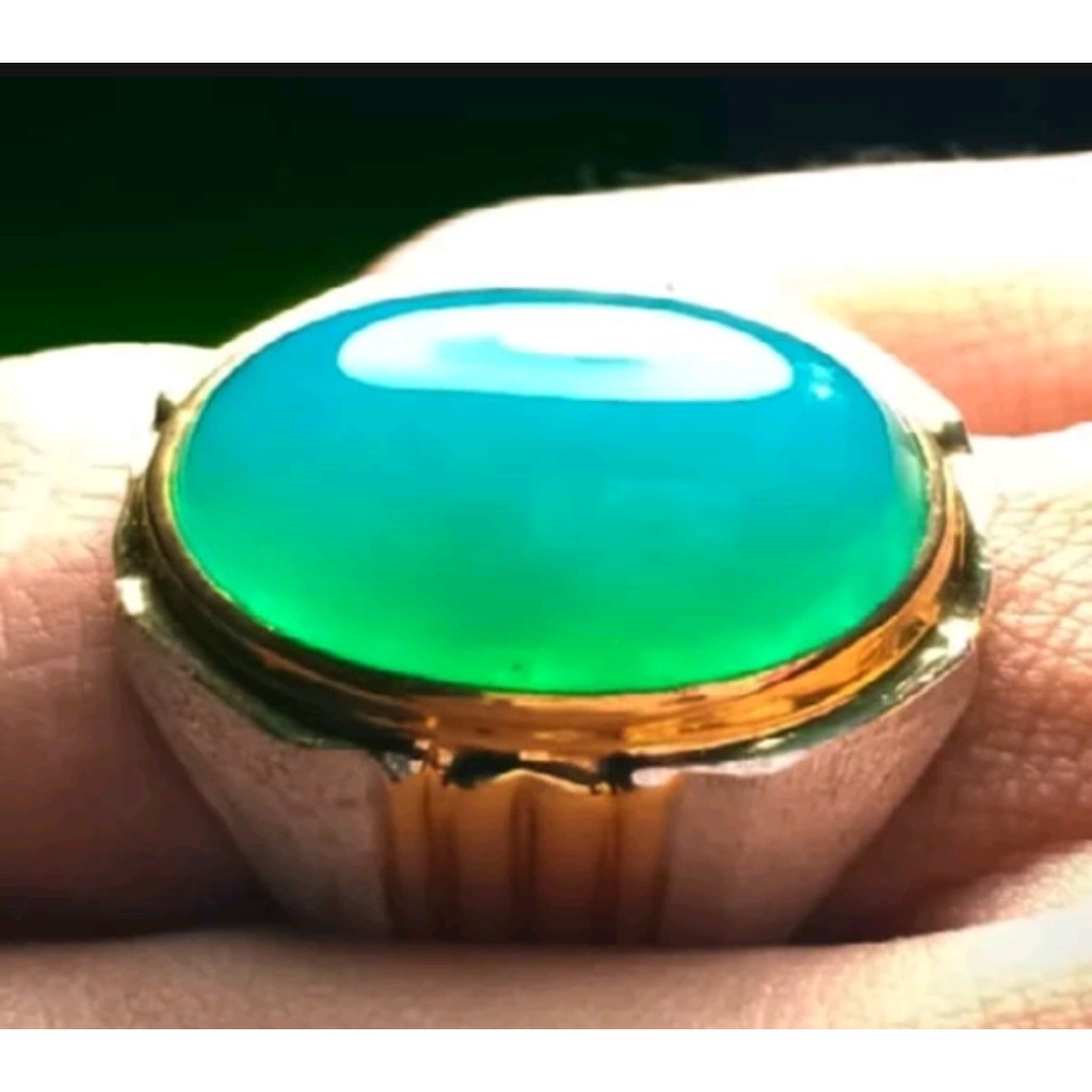 BACAN PALAMEA batu akik natural bacan palamea super kristal size 13mm Ring Perak