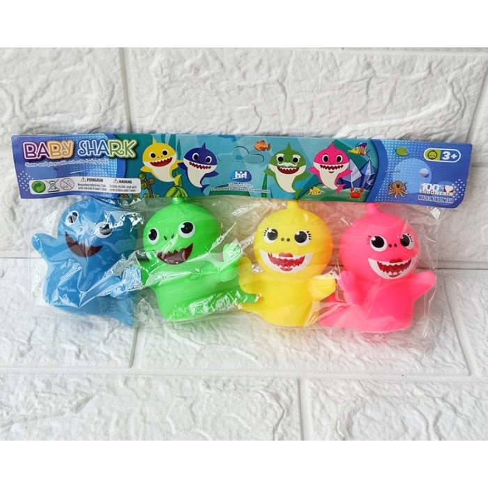 Mainan Bayi 3 4 5  Bulan perempuan laki-laki Vynil Baby Shark Anak Hiu 4 pcs -Mainan Teman Mandi Sikecil