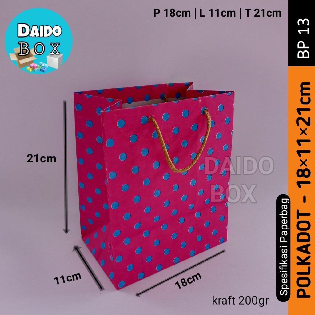 

ISI 12 BIJI Paper Bag Polkadot 18x11x21 Bp13 | Tas Kertas | Paperbag Polos Kantong