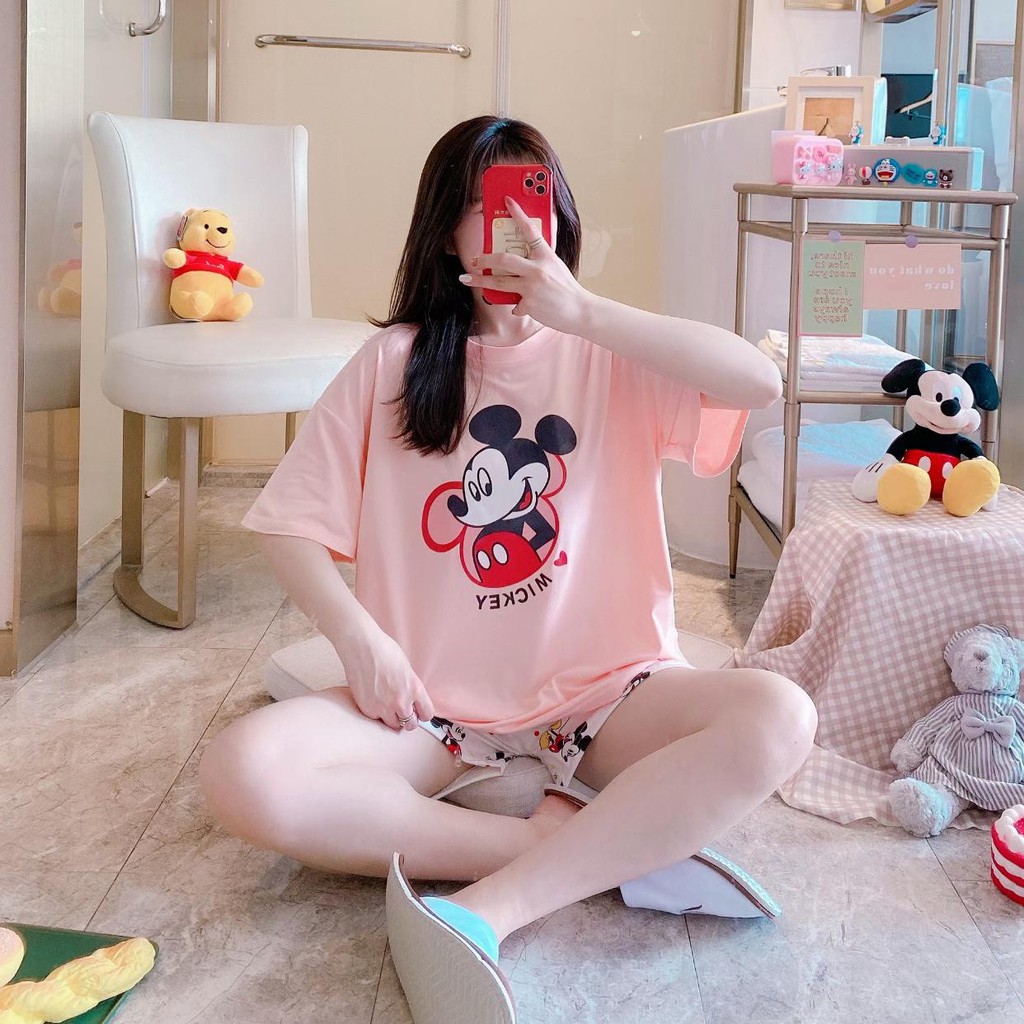 Baju Tidur Piyama Set/Piyama Wanita Import/Baju Piyama Pendek/Short Sleep Wear-J17-Pink Miky