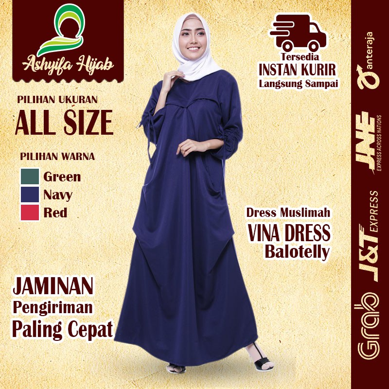 Dress Gamis Wanita Murah Syari Fashion Muslim Terbaru 2021 Syar'i | Vina Dress | Asyifa Hijab