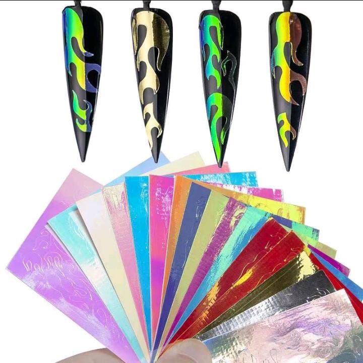 NAIL STICKER KUKU FLAME HOLOGRAM RANDOM / WATER DECAL NAIL DECAL NAIL FLAME