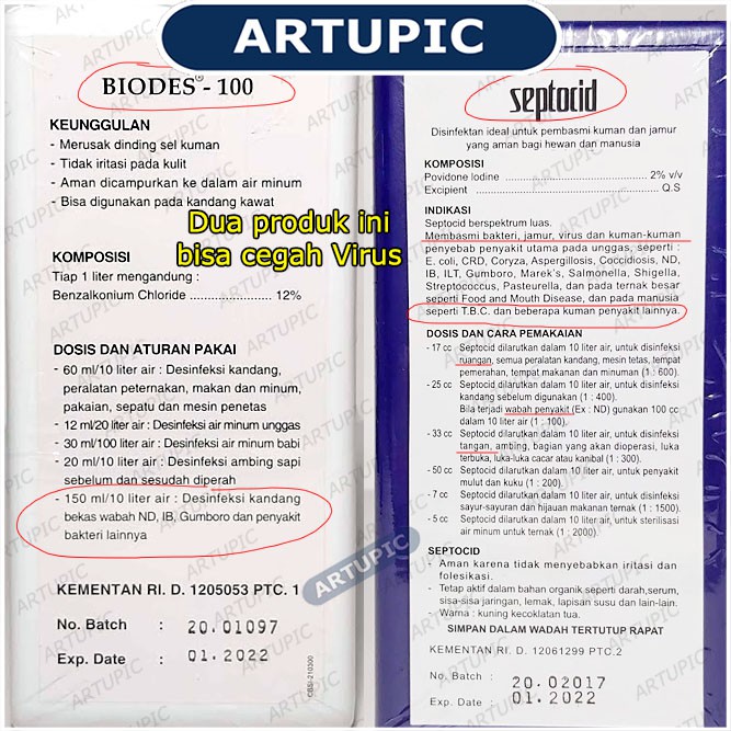 Septocid 1 liter Desinfektan Kandang Peternakan Basmi Virus Bakteri Jamur Kuman Ecoli CRD Coryza Gum