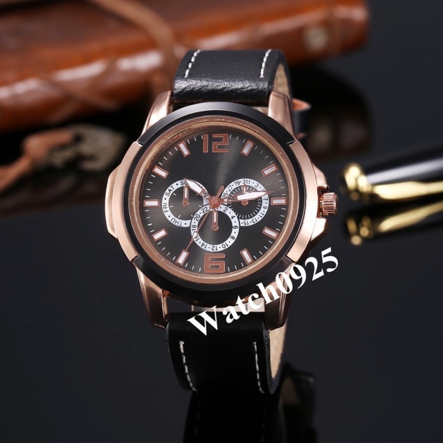 [READY STORK] JAM TANGAN PRIA KULIT FASHION MURAH ANALOG COKLAT MUDA PLAT HITAM M13