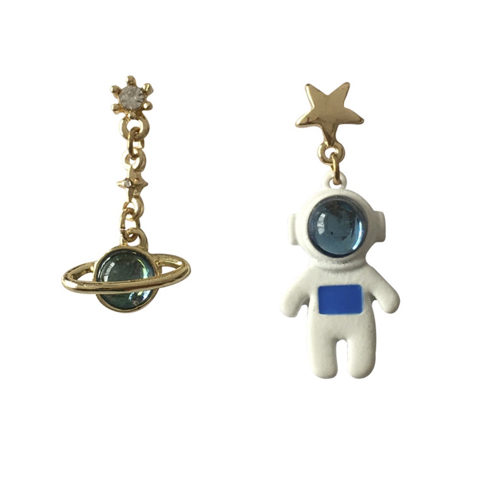 【COD Tangding】Anting Stud Asimetris Desain Planet Astronot Untuk Wanita