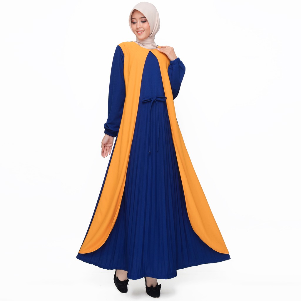 Long Dress Gamis maxi Wanita Muslim kombinasi warna - XSHOP Binar