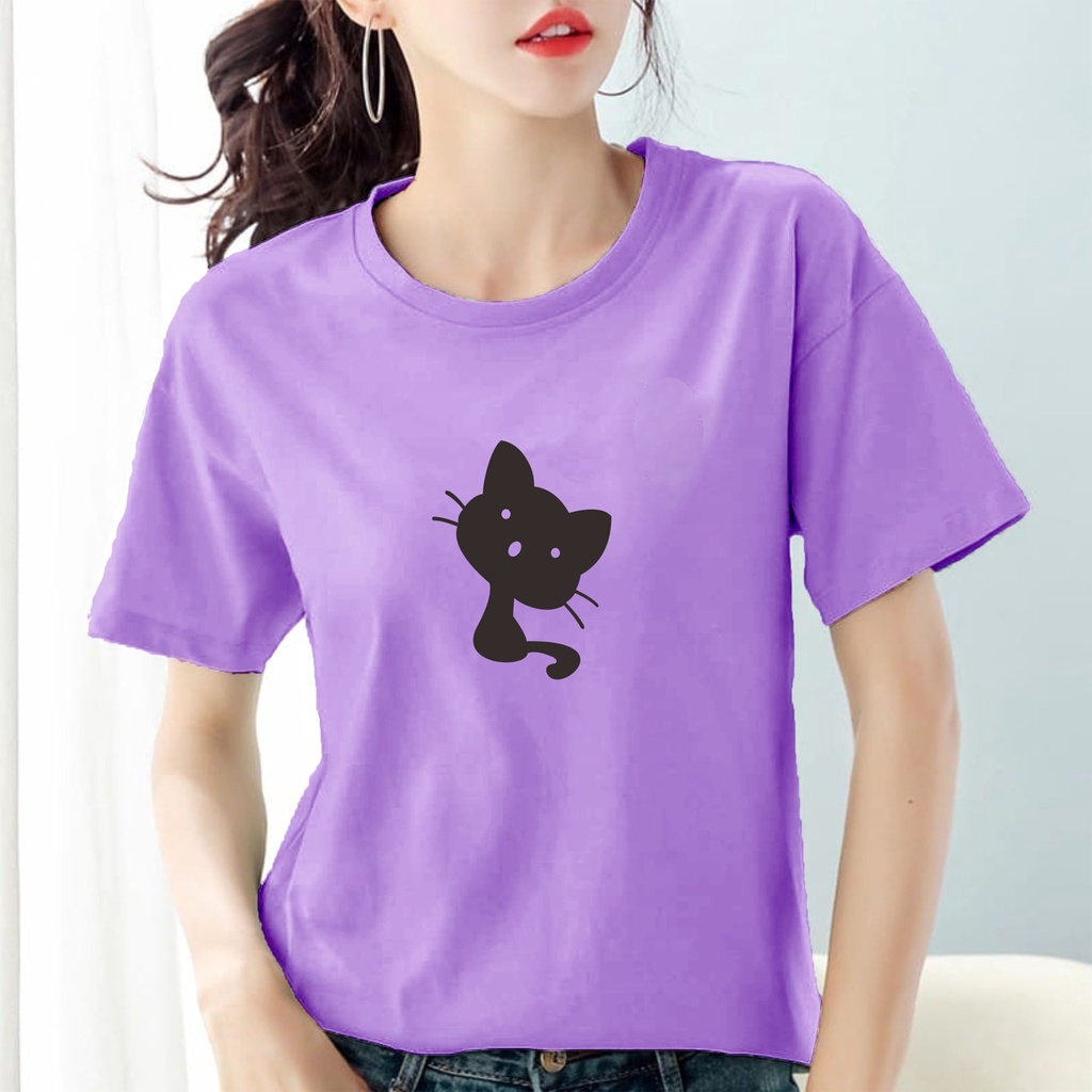 Kaos Wanita SEMI Cotton combed 30s Kucing / Baju wanita cotton combed 30s / Kaos polos wanita