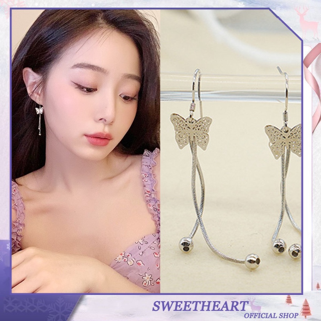 Anting Rumbai Desain Kupu-Kupu Bahan 925 Sterling Silver Gaya Etnik