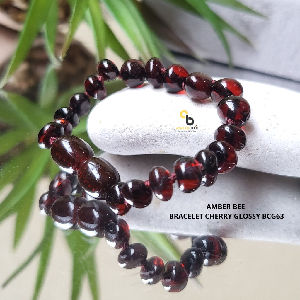 Gelang Amber Anak Premium Glossy Cherry by Amber Bee BGC63