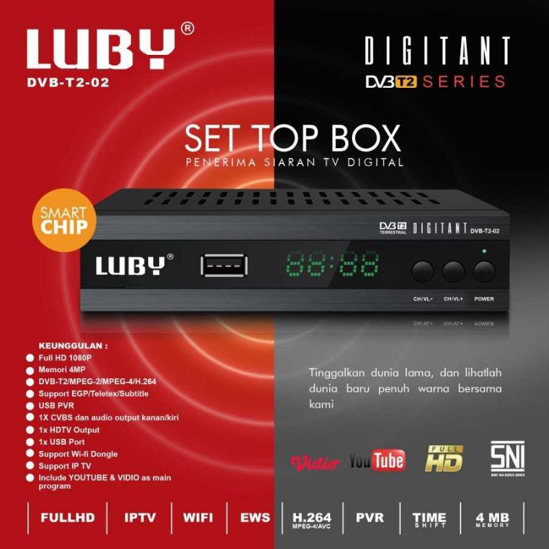 Set Top Box Luby DVB-T2-01 Full HD 1080p SNI STB TV Digital Receiver
