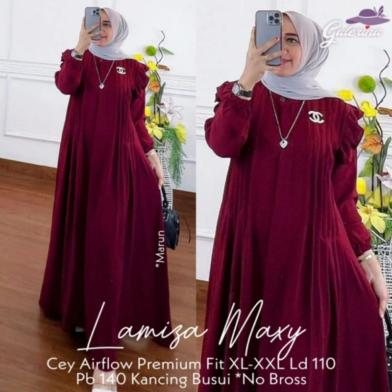 Baju Wanita Gamis Lamisa Maxy Bahan Crinkle Airflow Marun/Navy/violet/Moca