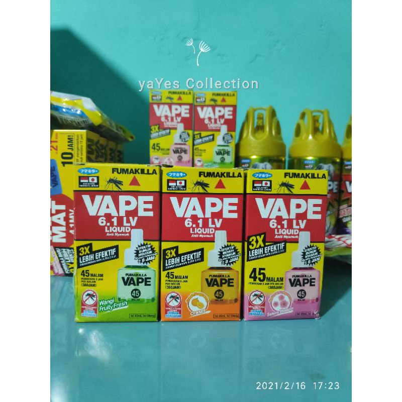 Vape Elektrik Set Anti nyamuk 6.1 LV Liquid 45 H 360 Malam 90 H 720 MLM  Orange sakura fruity Fresh one push Fumakilla