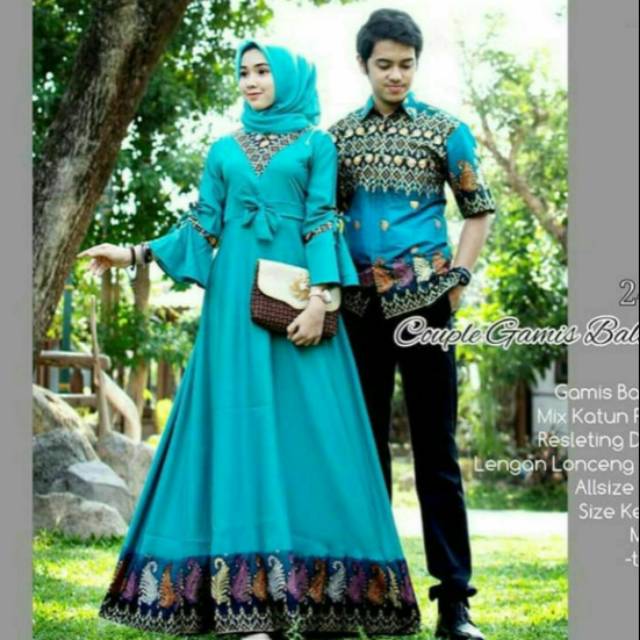 gamis batik couple hijau tosca