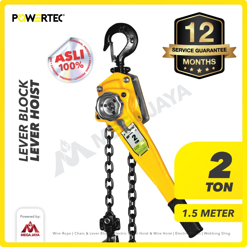 Jual POWERTEC Lever Block / Lever Hoist 2 Ton x 1.5 Meter Shopee