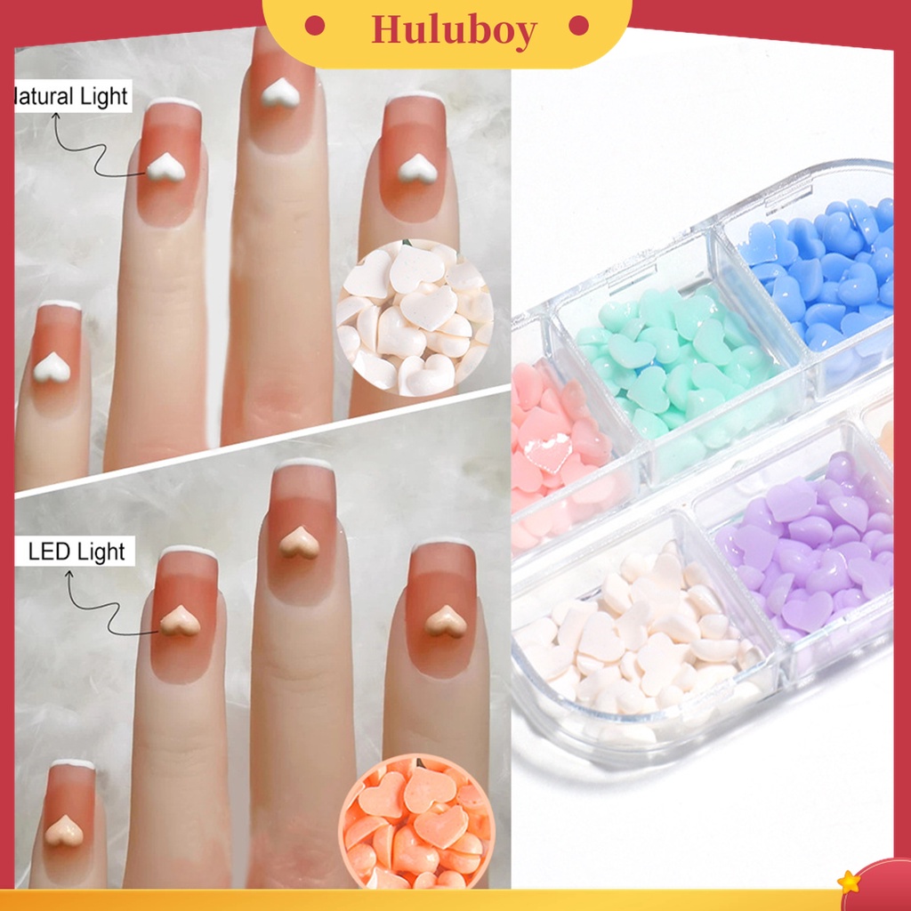 Huluboy Huluboy♡ 6 Grids / Box Ornamen Hati 3D Efek Berubah Warna Putih Pink Untuk Dekorasi Nail Art Charms