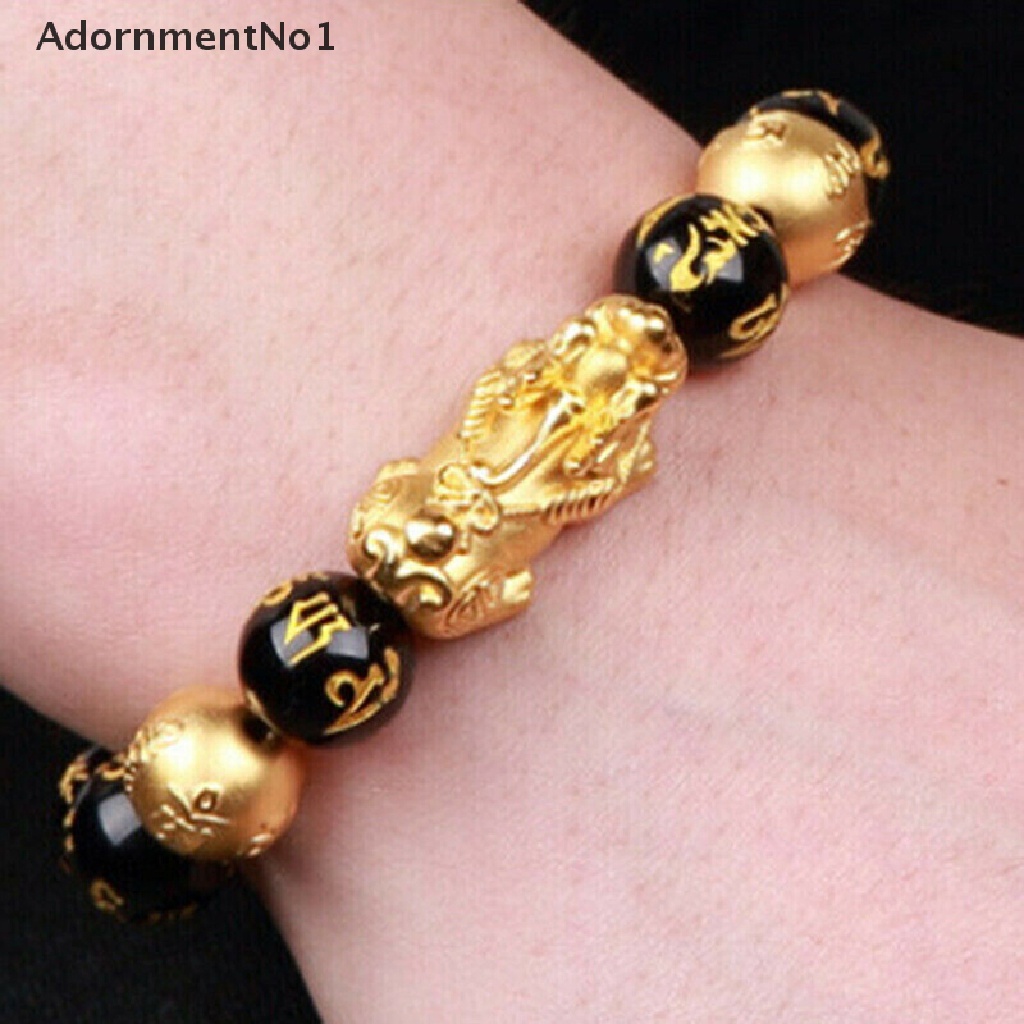 (AdornmentNo1) Gelang Tangan Batu Obsidian Feng Shui Warna Hitam Untuk Pria / Wanita